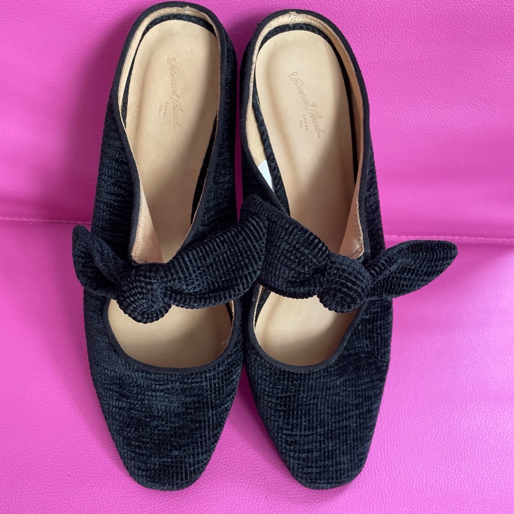 Universal Thread Black Angelica Bow Slip Ons Size 8.5 Textured Cottage Romantic
